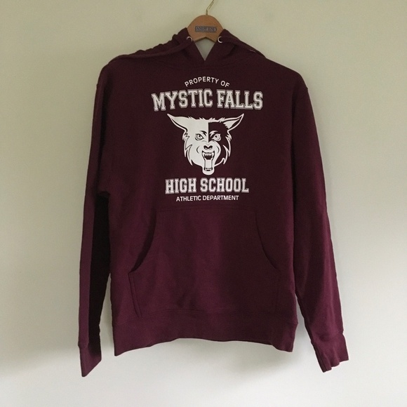 The Vampire Diaries Mystic Falls Timberwolves High School Hoodie Unisex S Maroon - Picture 1 of 9